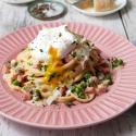 EFC Easter Chef Josh Creamy Pasta with Ham Peas and Poached Eggs